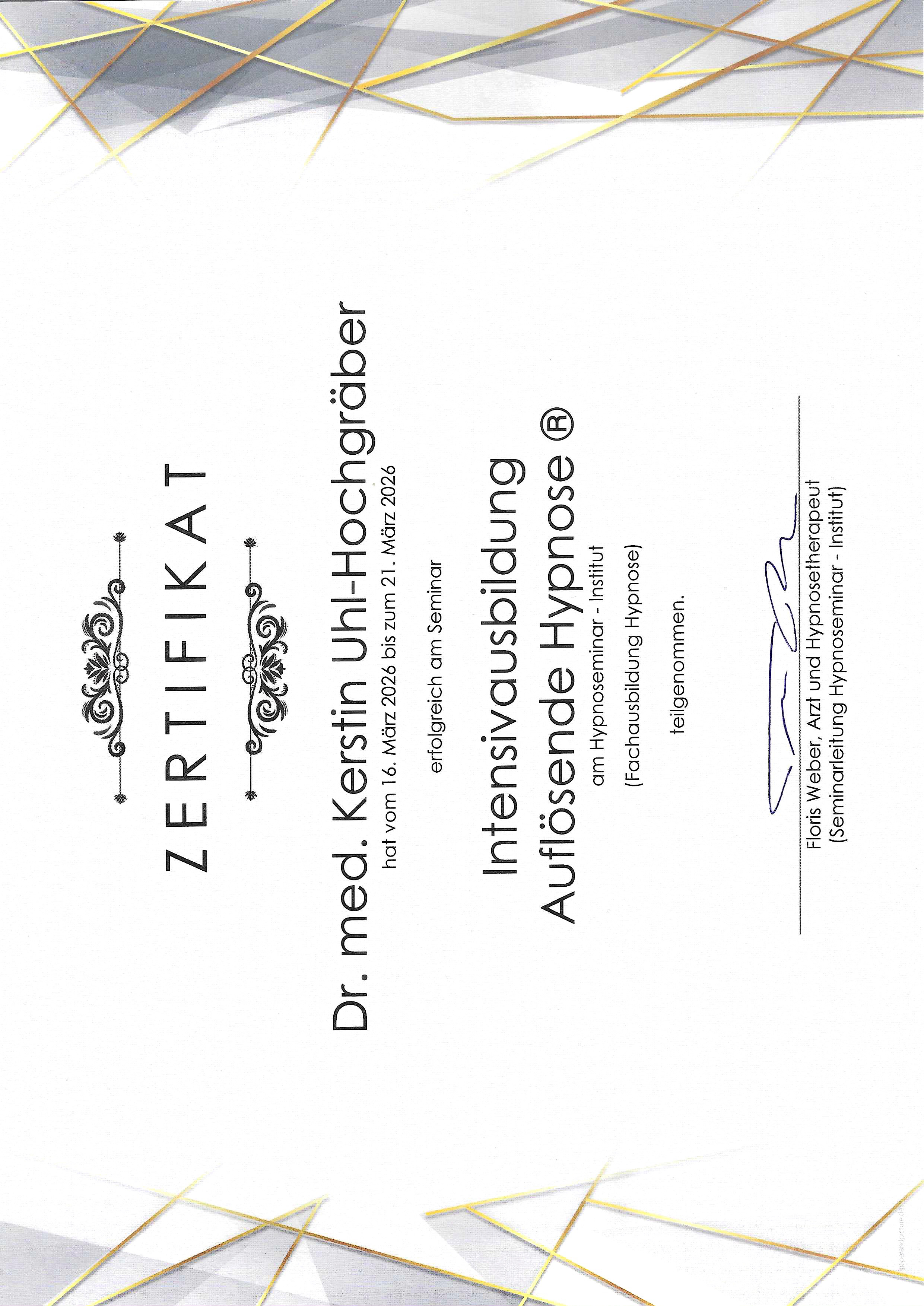 Zertifikat Auflösende Hypnose