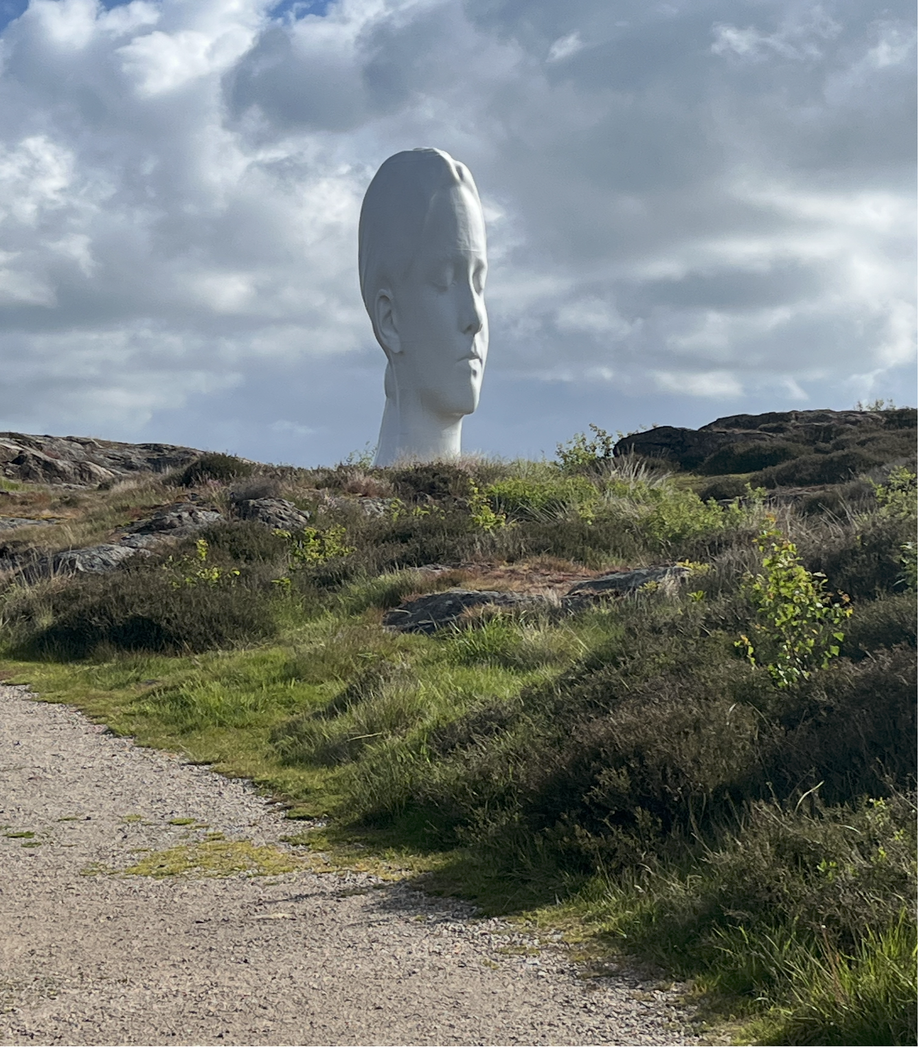 Kopfskulptur in der Landschaft